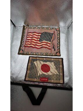 Antique Tobacco Felt Flags USA & Japan With Decorative Borders Turn of the centu
